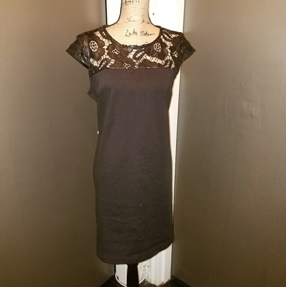 Leather detailed shift dress