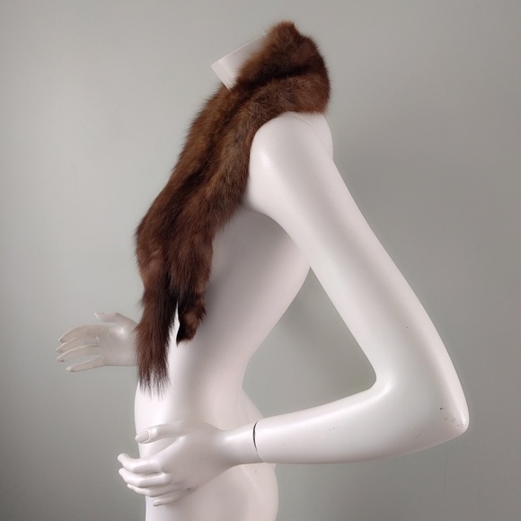 Vintage 50s Real Brown Soft Marten Fur Tail Scarf Shawl Collar Sable Family - Picture 3 of 5