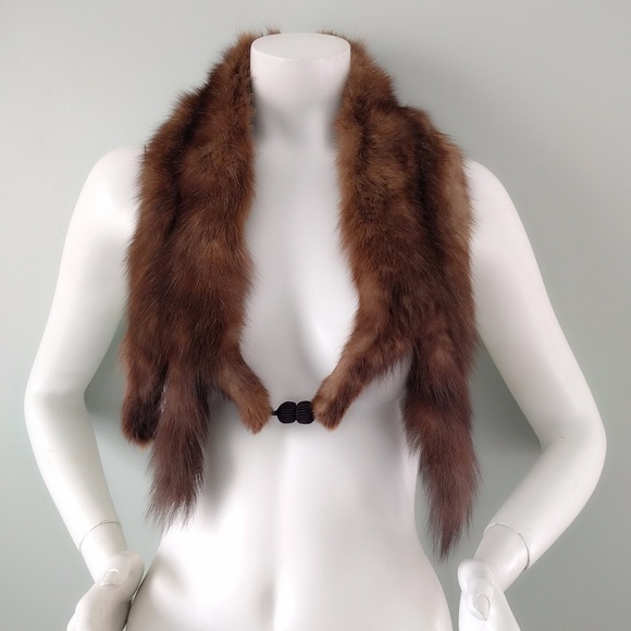 Vintage 50s Real Brown Soft Marten Fur Tail Scarf Shawl Collar Sable Family - Picture 4 of 5