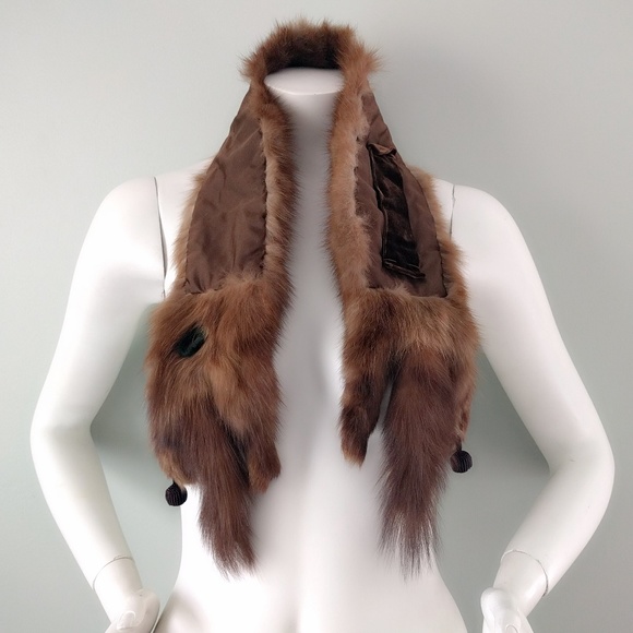Vintage 50s Real Brown Soft Marten Fur Tail Scarf Shawl Collar Sable Family - Picture 5 of 5