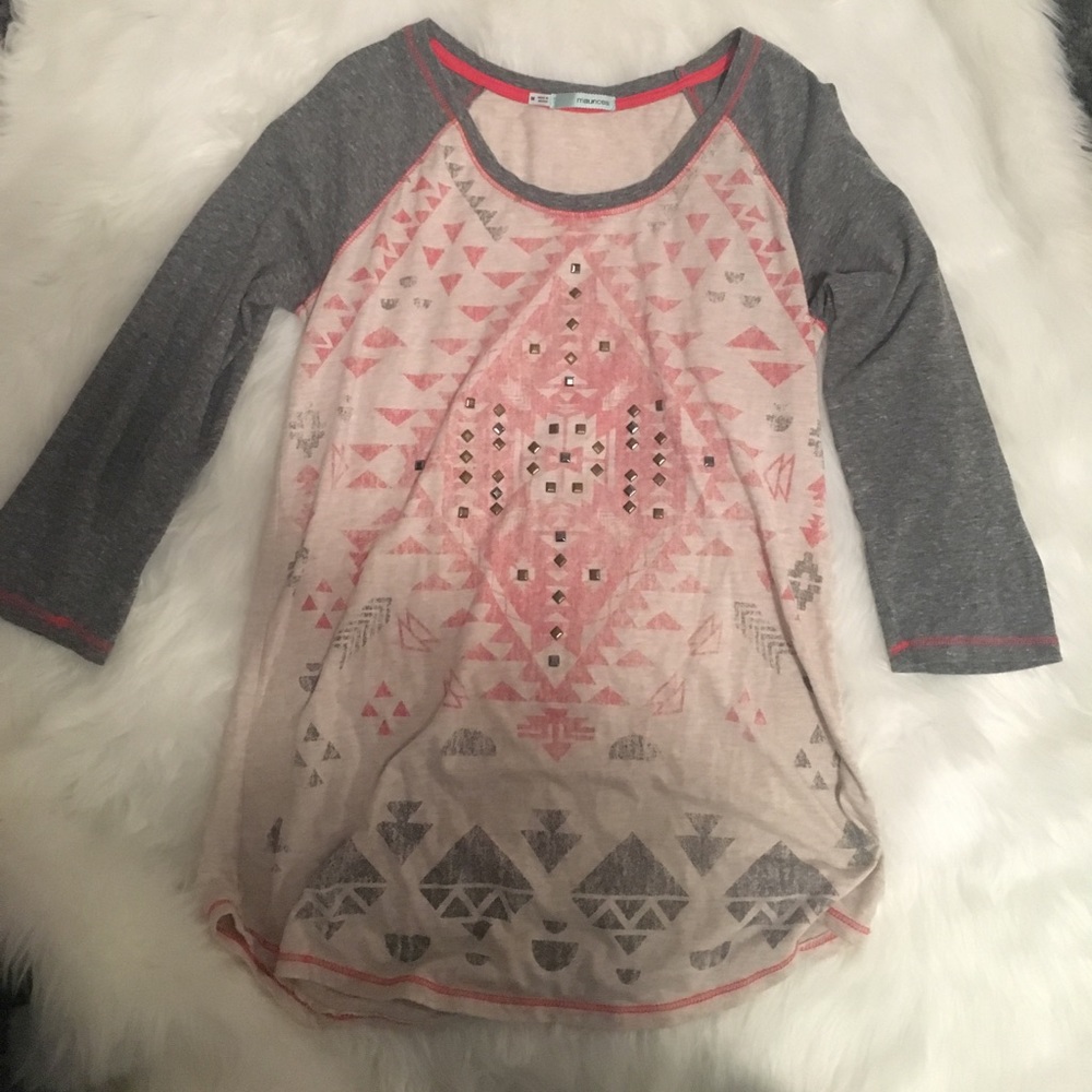 Grey cream and pink Aztec print shirt