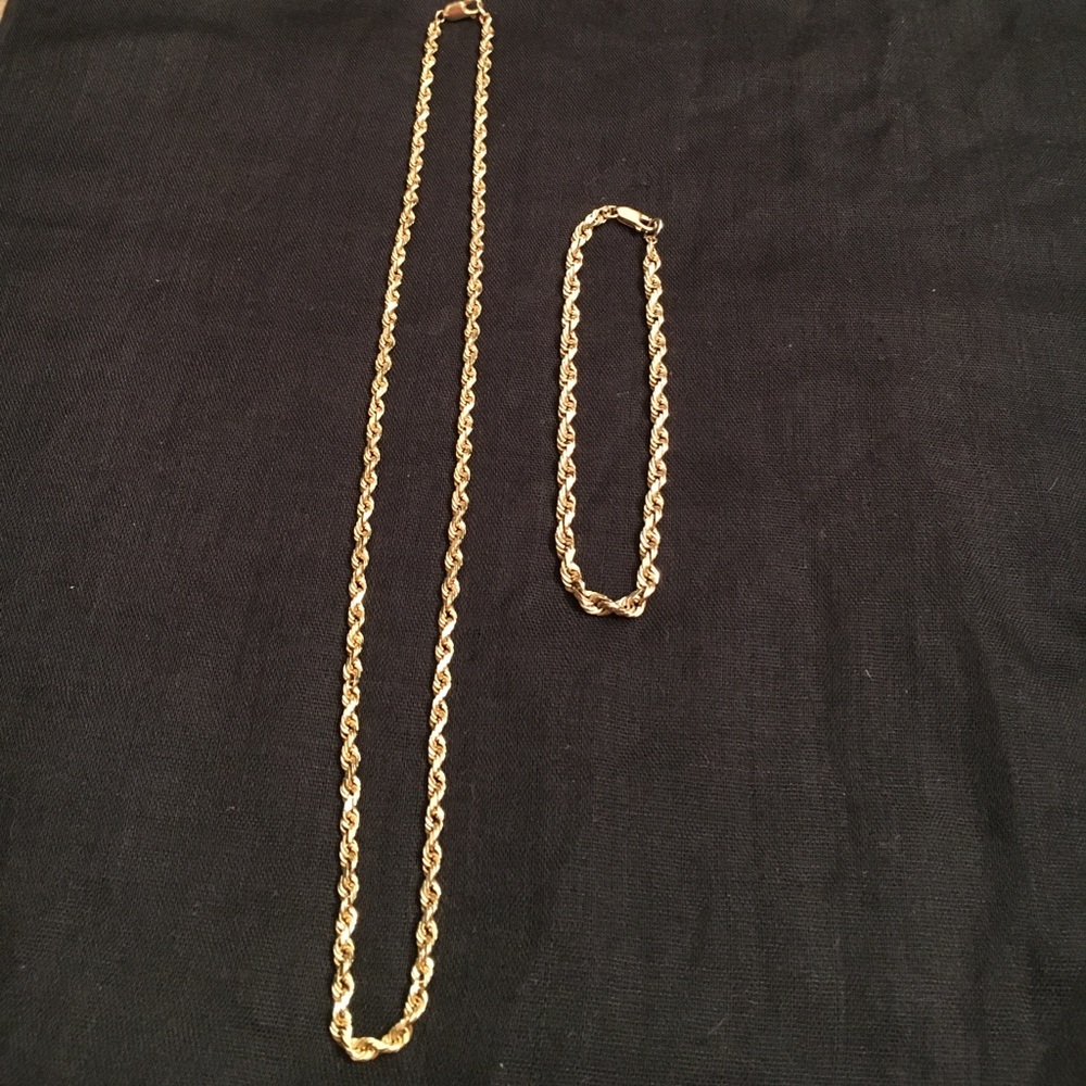 Unisex 14k yellow gold rope chain and bracelet
