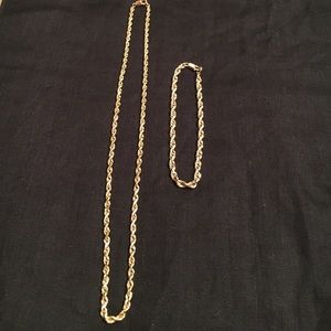 Unisex 14k yellow gold rope chain and bracelet