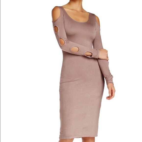 Brown Inner Lined Sleeve Cut Out Dres. - Picture 6 of 7
