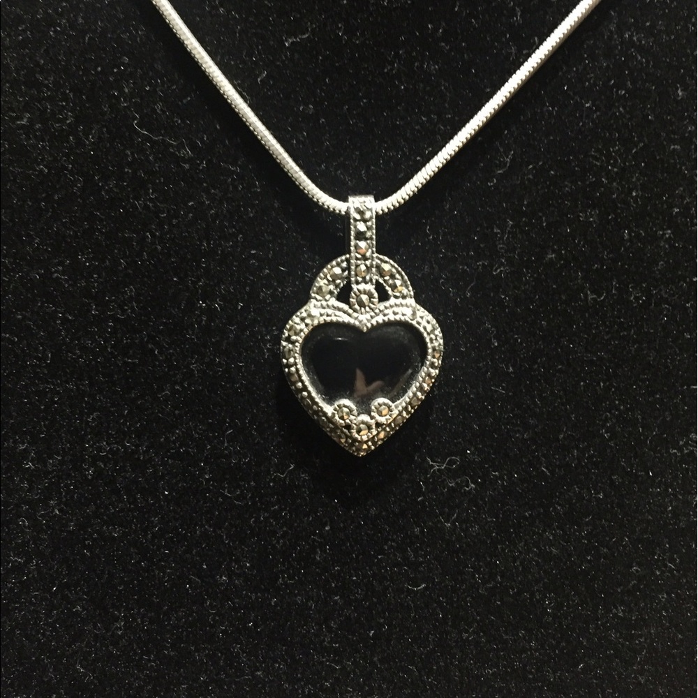 Black onyx and marcasite Sterling silver necklace