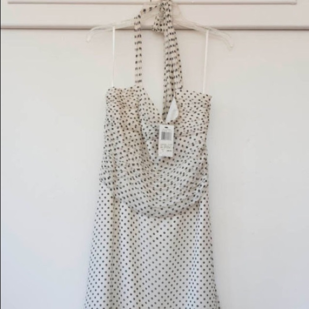 NWT BCBG Black and White Polka Dot Halter Dress