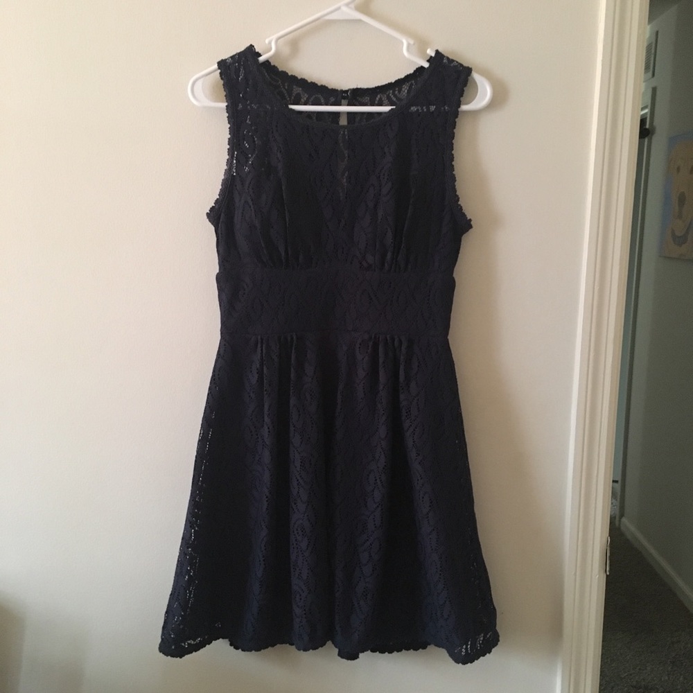 Navy lace overlay mini dress
