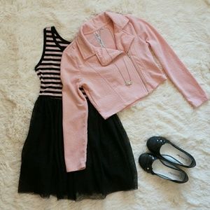 Girls Tank Dress with Knit Moto Jacket