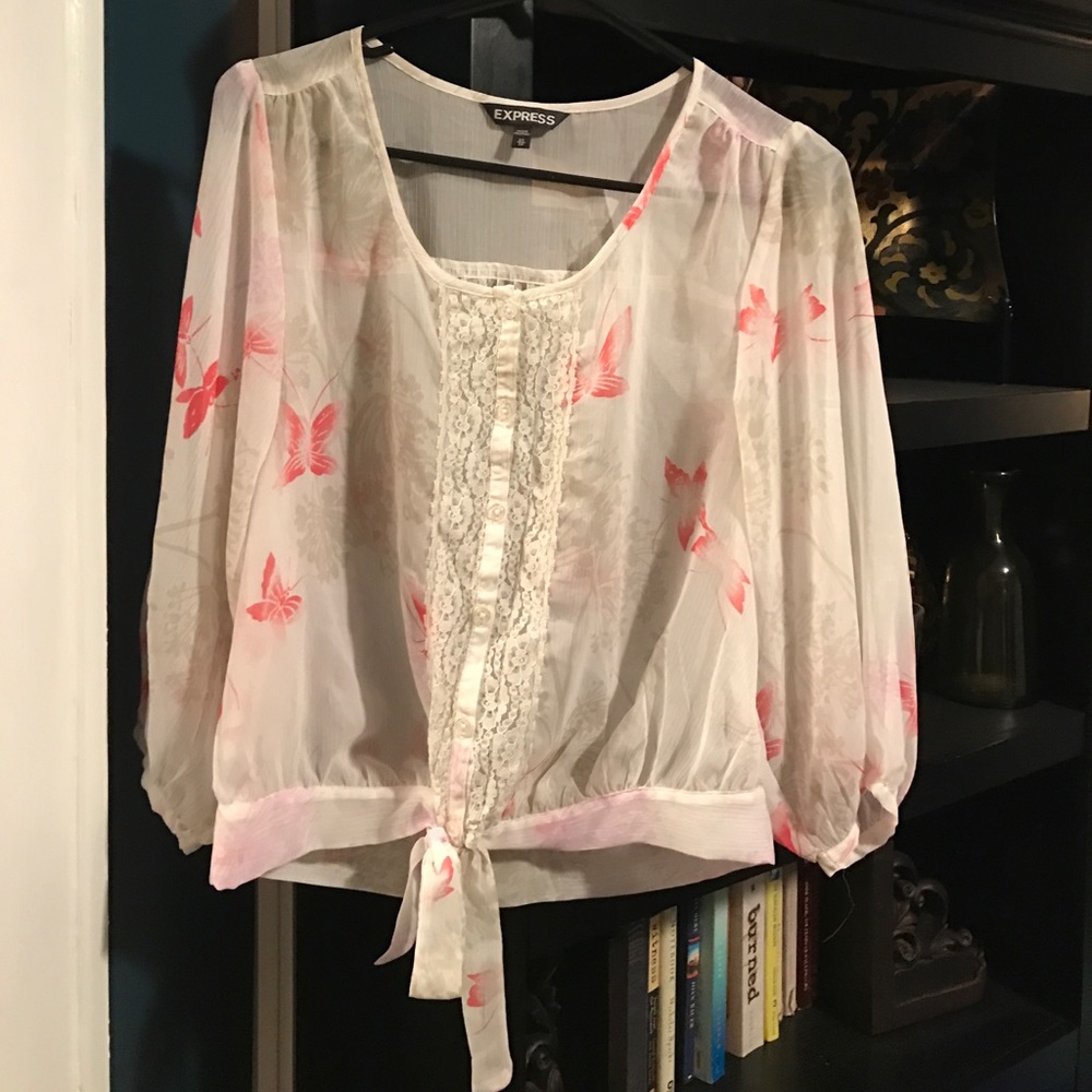 Express Chiffon Cropped Tie Blouse