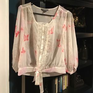 Express Chiffon Cropped Tie Blouse