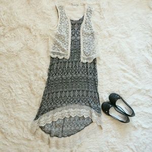Girls Knitworks High-Low Crochet Lace Hem Dress
