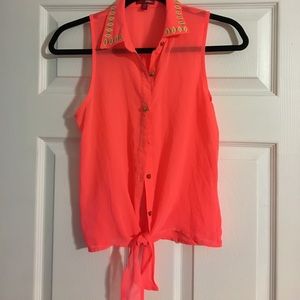 ✨Bundle deal✨ Coral neon sheer tie front top ✨