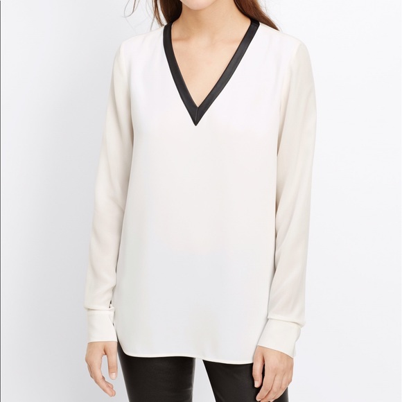Vince Tops - NWOT Silk VINCE Blouse with Leather Trim Detail