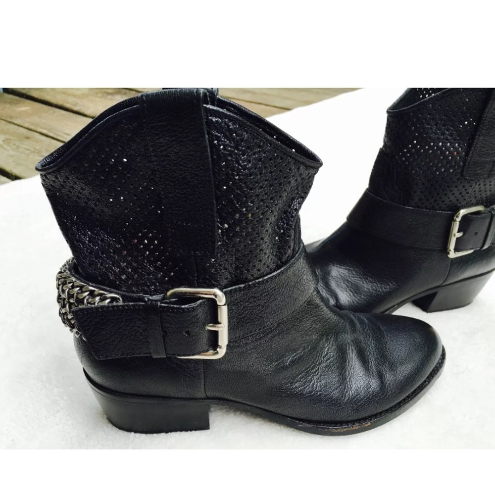 BCBG Generation Black Leather Biker Boots Sz 7