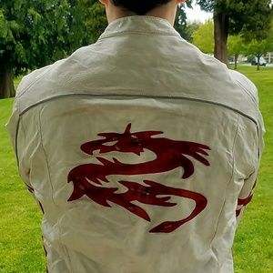 M Julian Wilson's white leather motorcycle jacket