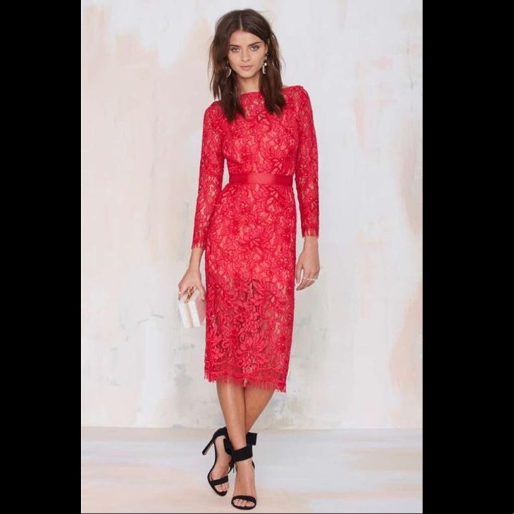 Nasty gal red lace midi bodycon formal dress
