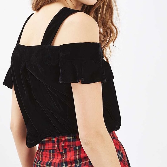 NWT [Topshop] Black Velvet Polly Bardot Top - 2 - Picture 2 of 7