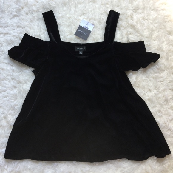 NWT [Topshop] Black Velvet Polly Bardot Top - 2 - Picture 4 of 7