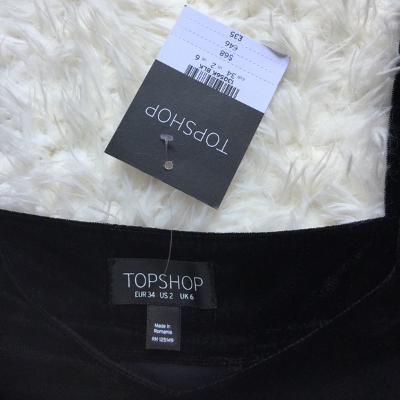 NWT [Topshop] Black Velvet Polly Bardot Top - 2 - Picture 5 of 7