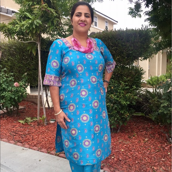 Dresses & Skirts - Blue silk Indian dress with block print