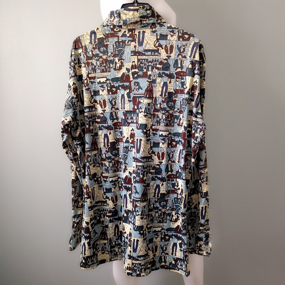 Vintage 1970s Levi's Polyester Western Cowboy Saloon Print Shirt L - Picture 2 of 4