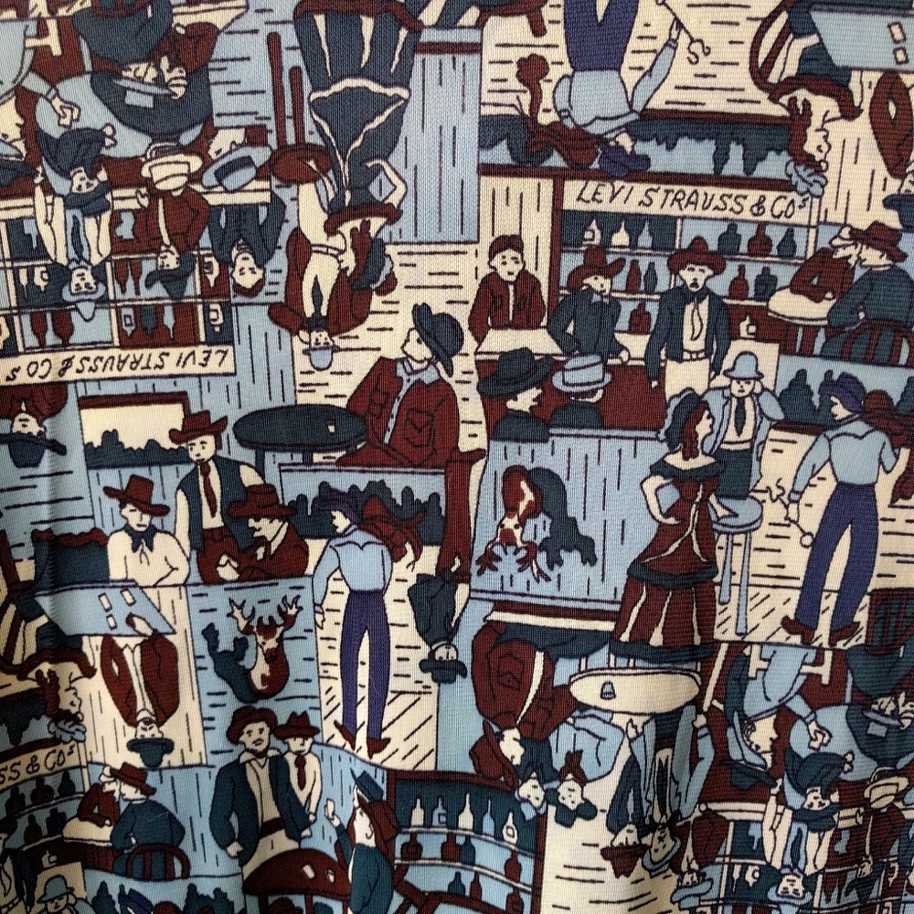 Vintage 1970s Levi's Polyester Western Cowboy Saloon Print Shirt L - Picture 4 of 4