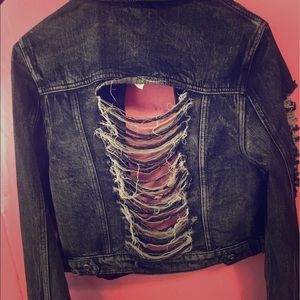 Black denim distressed jacket