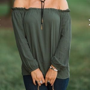FOREVER 21 • olive off the shoulder top