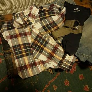 Blue red and white plaid cotton buttondown