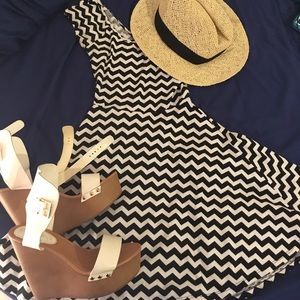 TRENDY Low Back Cutout Fit and Flare Chevron Dress