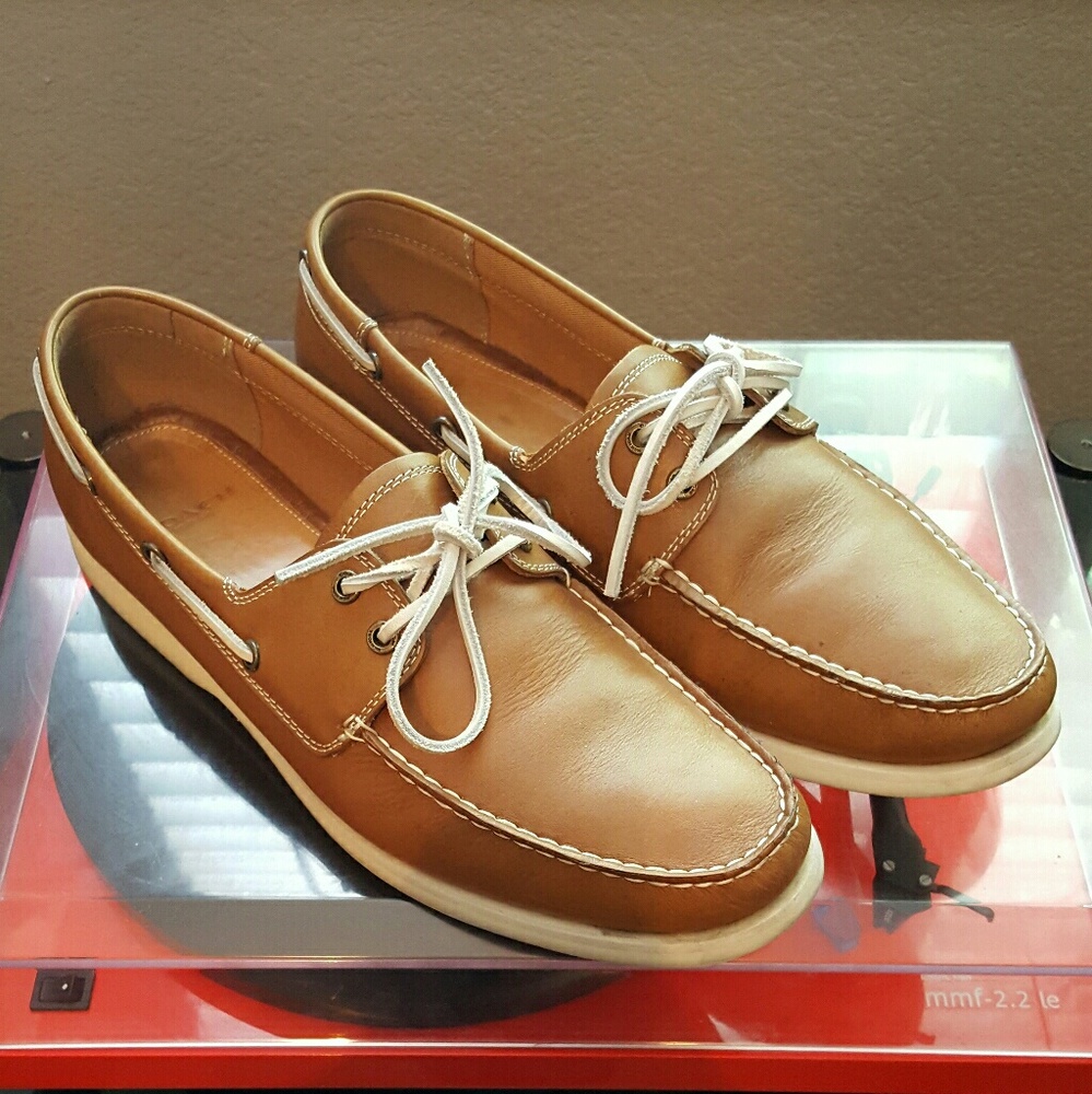 Tan Brown Leather Coach Boat Shoes.