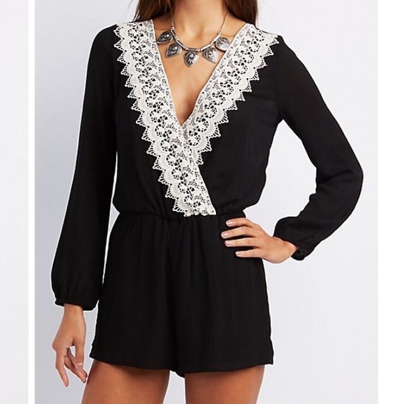 Charlotte Russe Dresses & Skirts - Crochet-Trim Surplice Romper