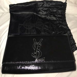 YSL black patent leather clutch