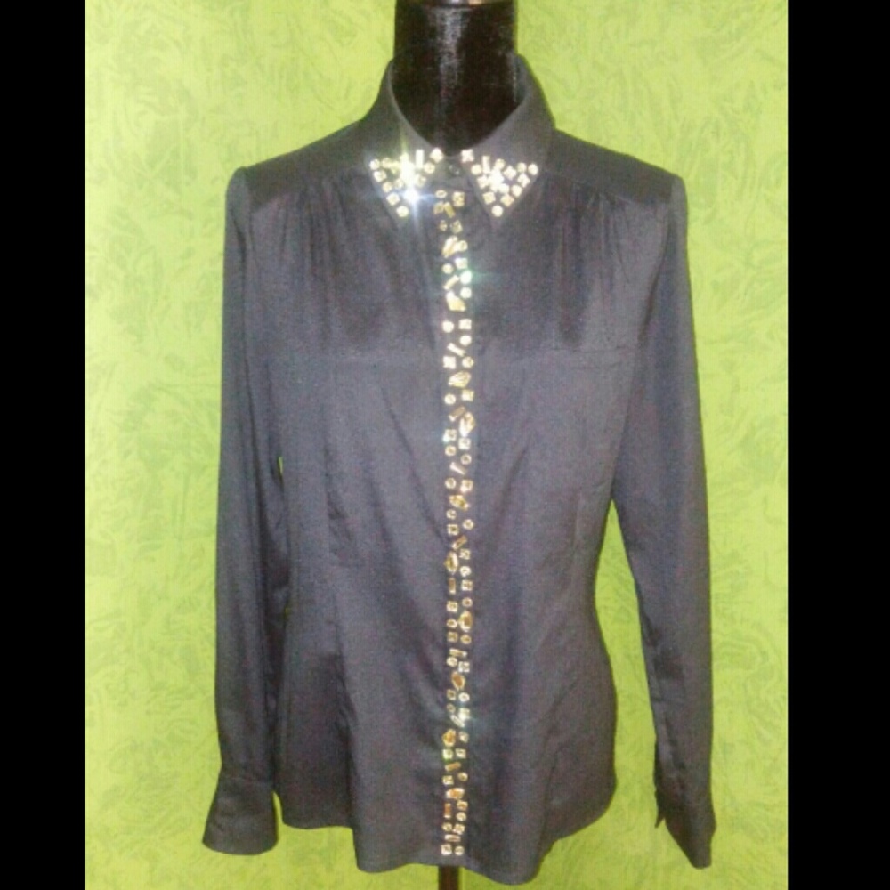 ARDEN B. Rhinestones decor black blouse