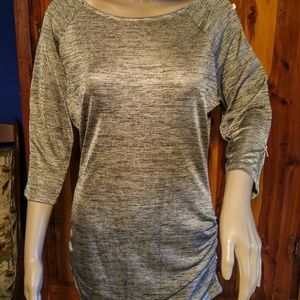 Zipper sleeve Gold marled ruched top