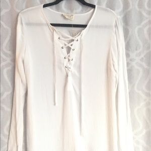 White Lace Up Top