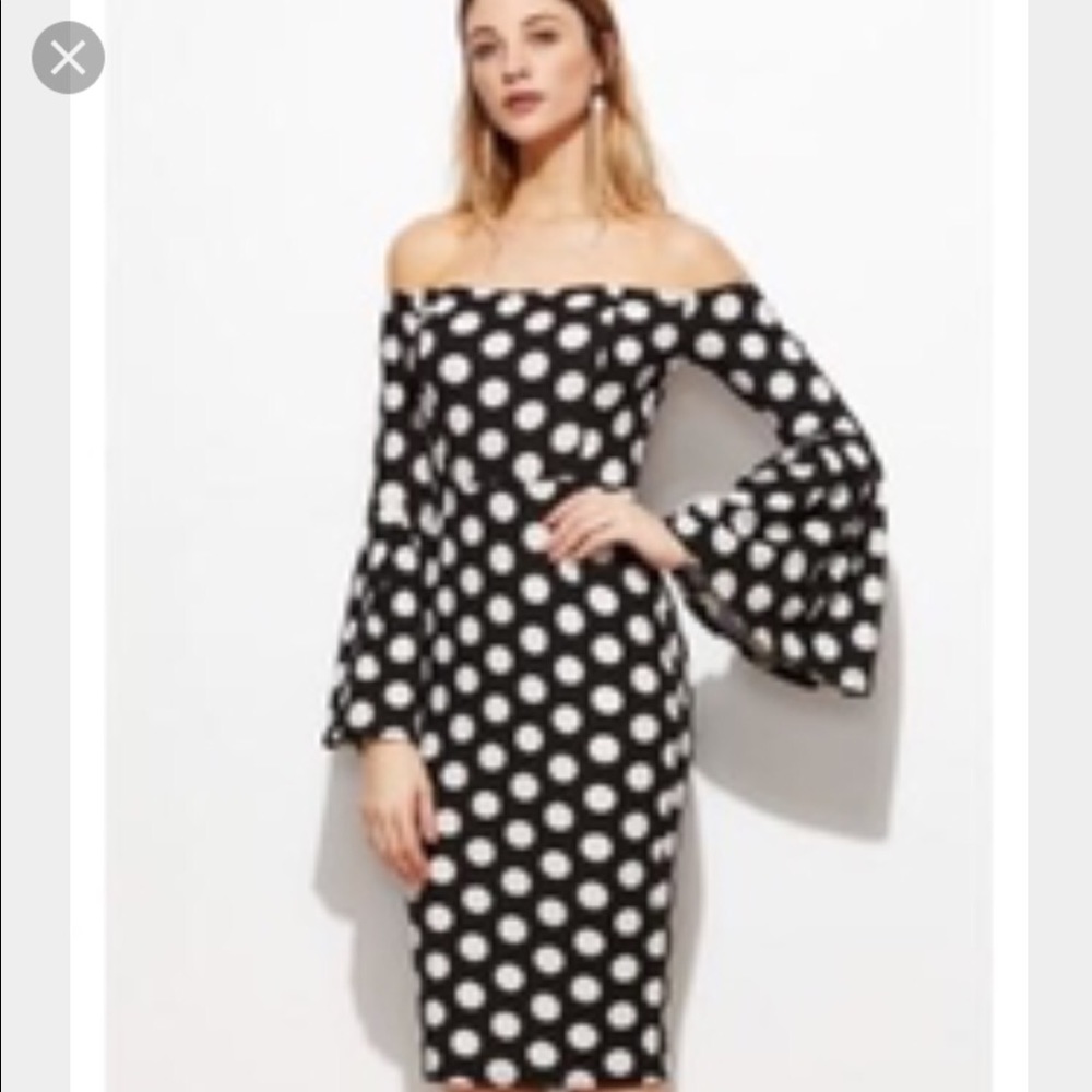 Black and white polka dot off shoulder dress