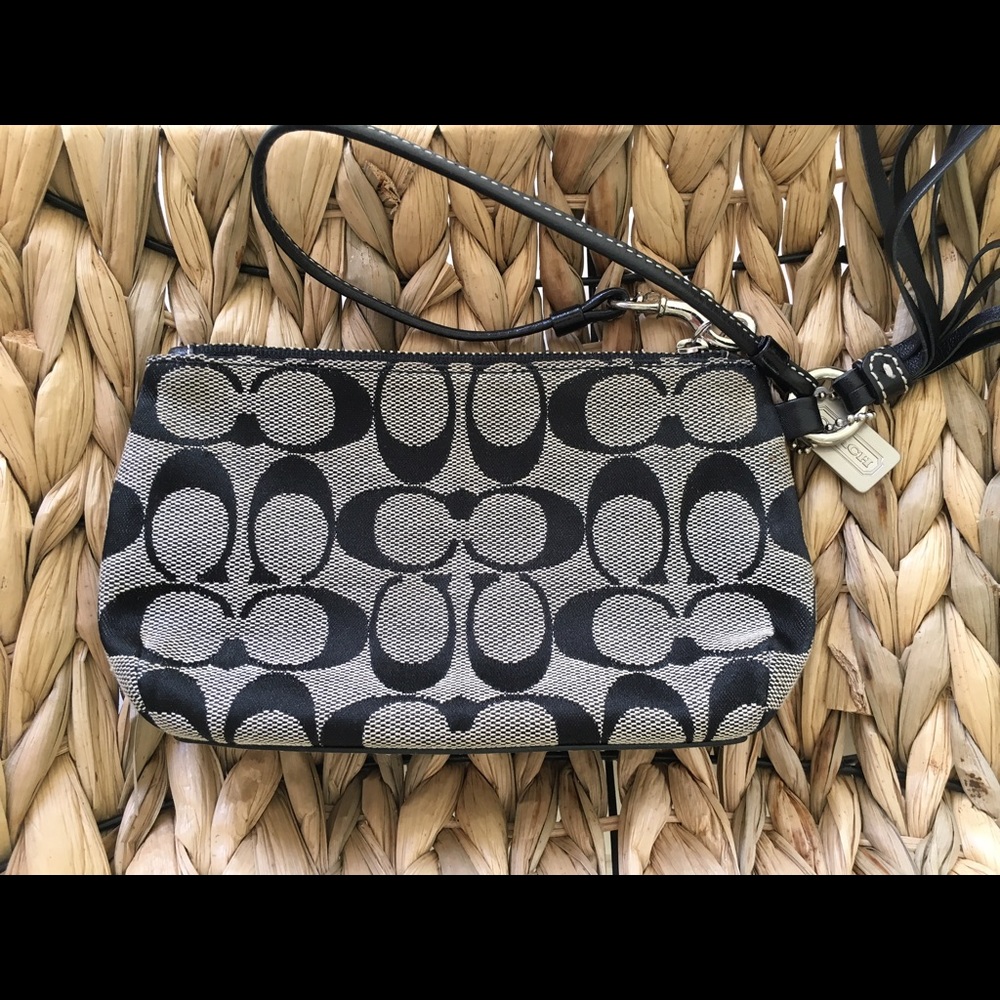 Grey and Black Signature Coach Wristlet
