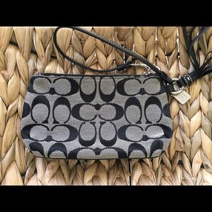 Grey and Black Signature Coach Wristlet