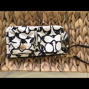 White and Black Signature Coach Wristlet