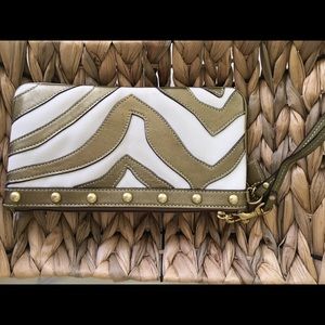 White and Gold Coach Wristlet