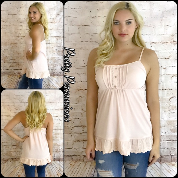LAST ONE! NWT Peach Scalloped Eyelet Babydoll Top - Picture 4 of 5