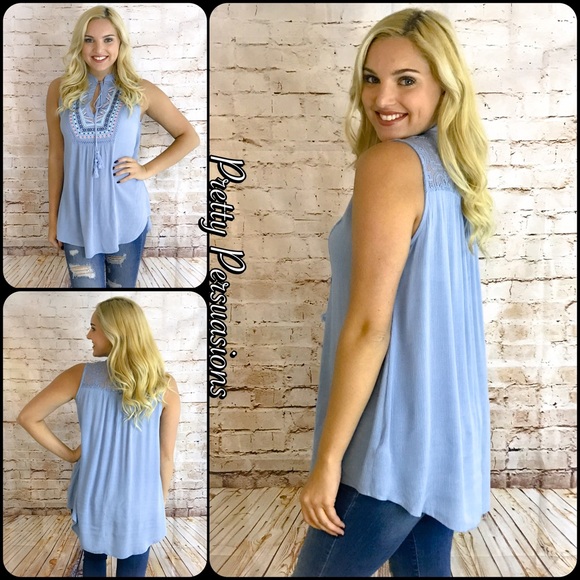 SALE‼️ Embroidered Tassel Tie & Lace Accented Top - Picture 2 of 4