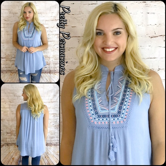 SALE‼️ Embroidered Tassel Tie & Lace Accented Top - Picture 4 of 4