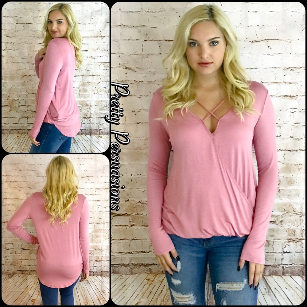 Pink Crisscross Strappy Front Surplice Top - Picture 1 of 4
