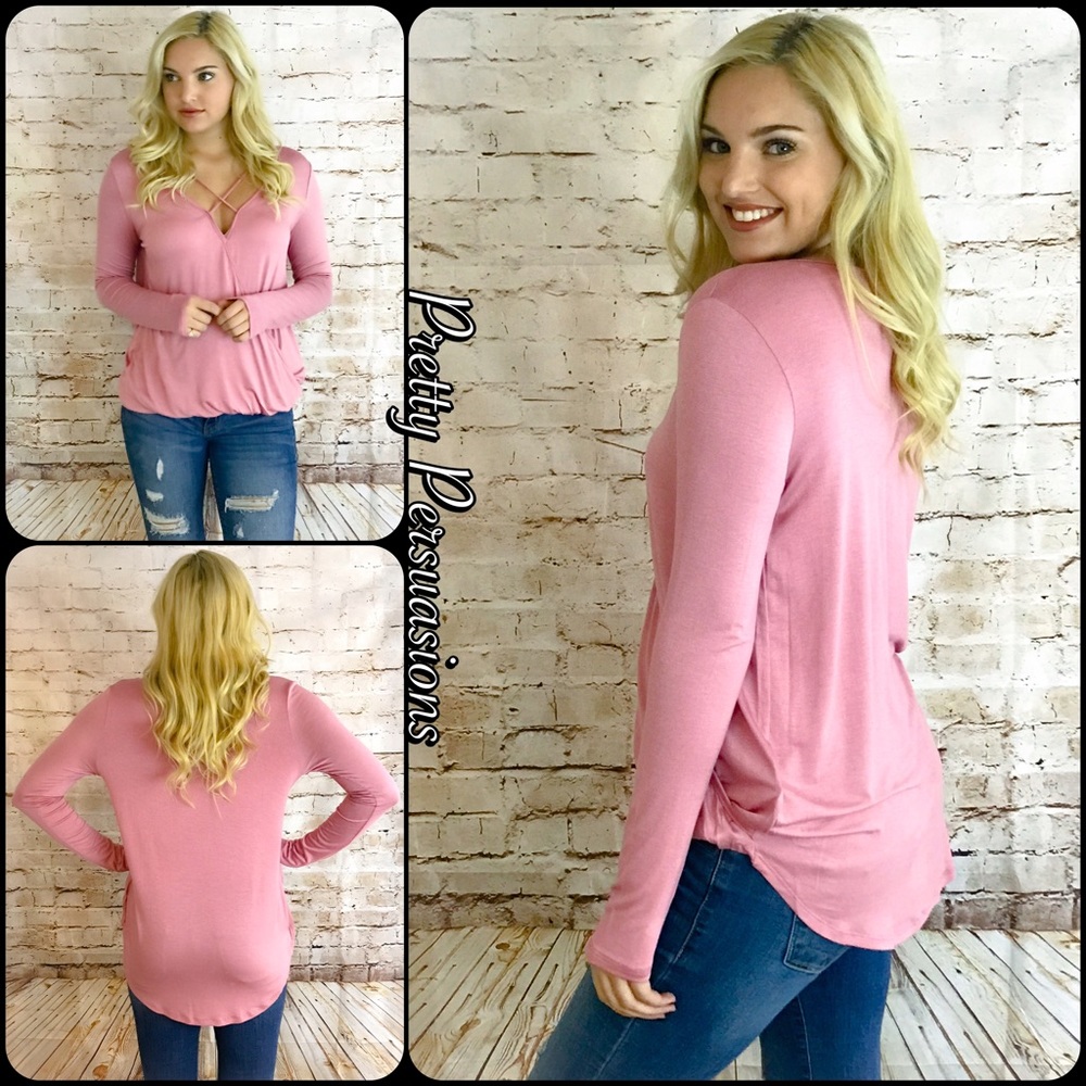 Pink Crisscross Strappy Front Surplice Top - Picture 2 of 4