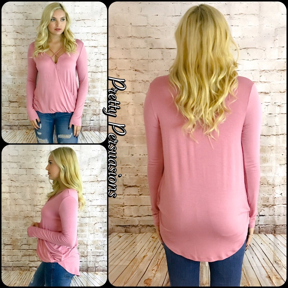 Pink Crisscross Strappy Front Surplice Top - Picture 3 of 4