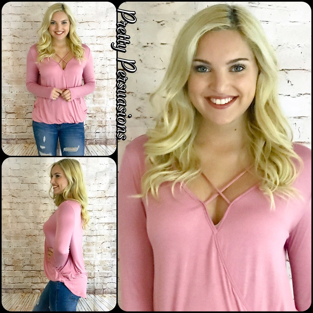 Pink Crisscross Strappy Front Surplice Top - Picture 4 of 4