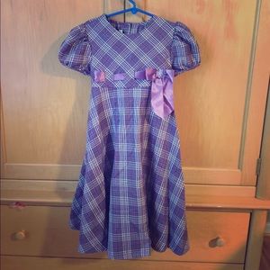 Girls short sleeve purple plaid dress