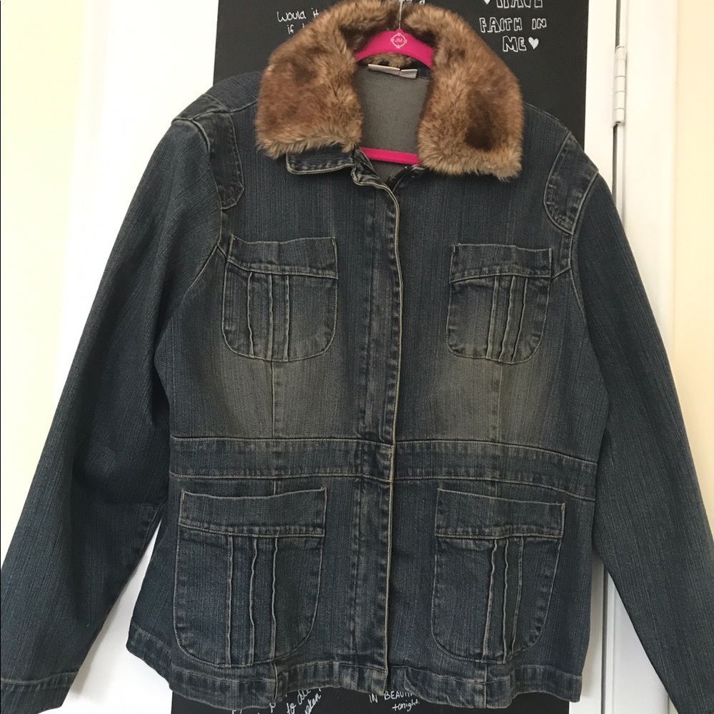 Cato Denim Jacket with Detachable Faux Fur Collar